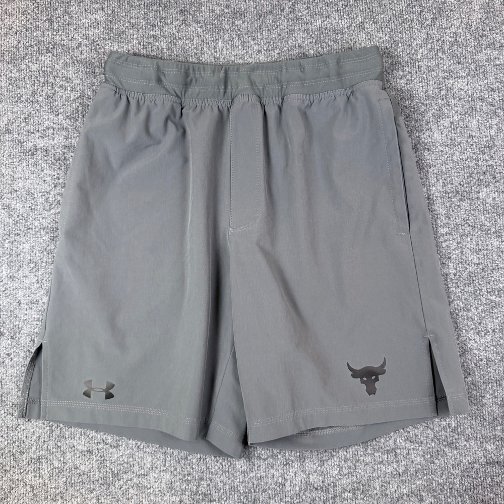 Under Armour Project Rock Shorts Mens M Gray HeatGear Training Gym Stretch